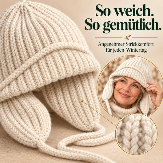 NordStrick – Handgefertigte Strick-Wintermütze mit verlängertem Ohrenschutz